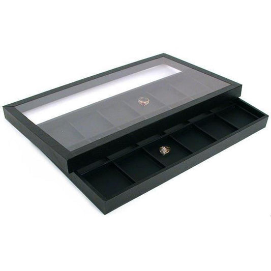 18 Slot Leather Jewelry Coin Display Acrylic Lid Case