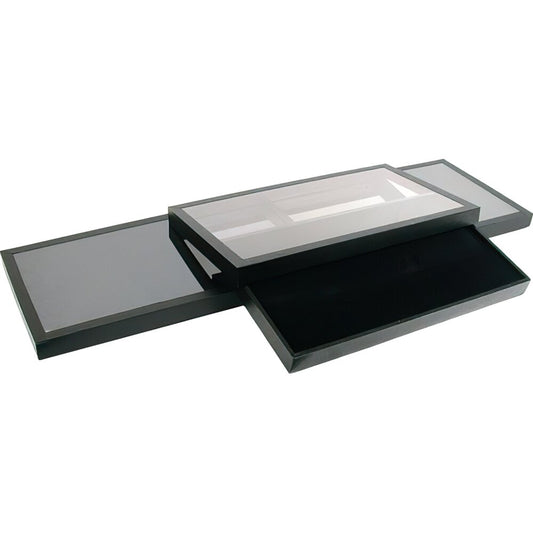 3 72 Slot Black Ring Display & Acrylic Lid Tray