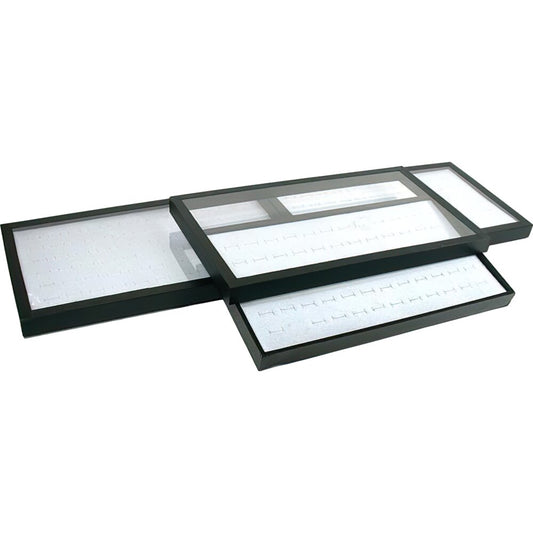 3 72 Slot Gray Ring Display & Acrylic Lid Travel Tray