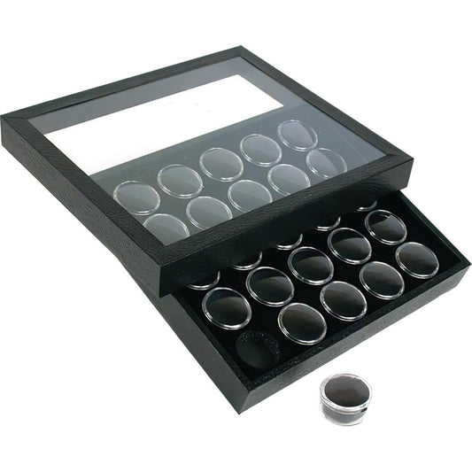 25 Black Gem Jars Display & Acrylic Lid Travel Tray