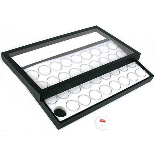 36 Gem Jars Display Tray Travel Case Acrylic Lid