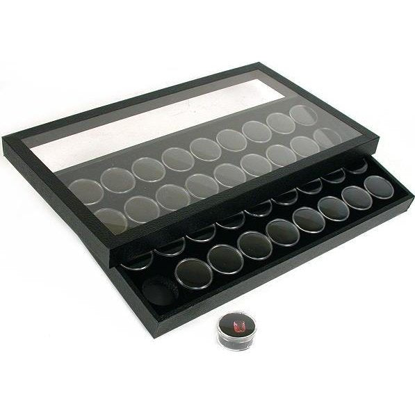 36 Gem Jars Display Tray Travel Case Acrylic Lid