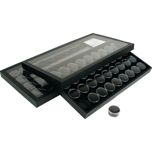 72 Black Gem Jars Display & Acrylic Lid Travel Tray