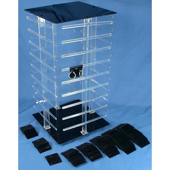 100 Black Earring Cards Revolving Display 4 Sided Stand