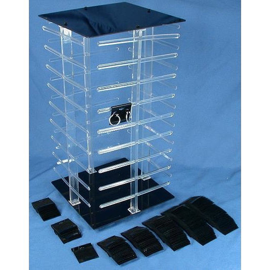 100 Black Earring Cards Revolving Display 4 Sided Stand