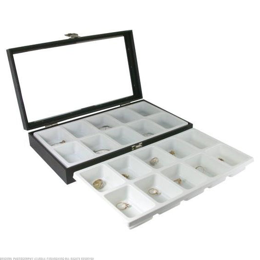 20 Pocket Watch Jewelry White Display Glass Lid Case