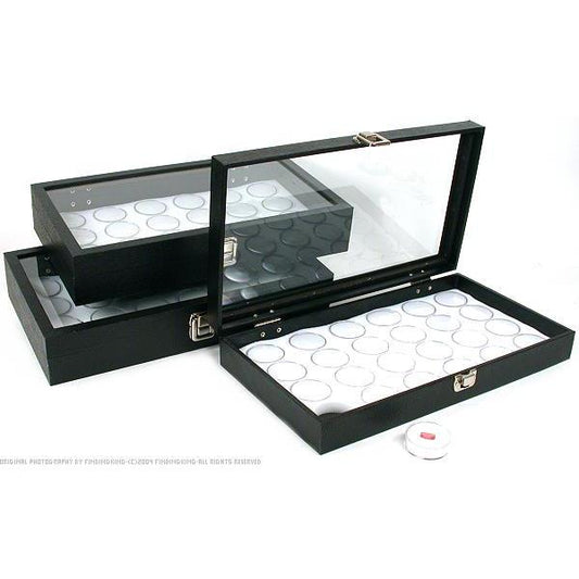 72 Gem Jars White Display Tray Glass Lid Travel Case