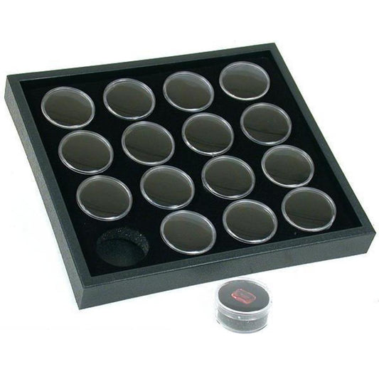 16 Gem Jars Black Foam Display Stackable Showcase Tray