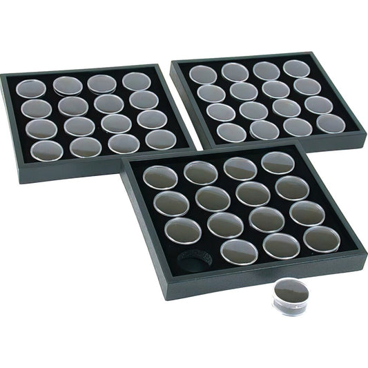 3 16 Black Gem Jars Display & Stackable Tray