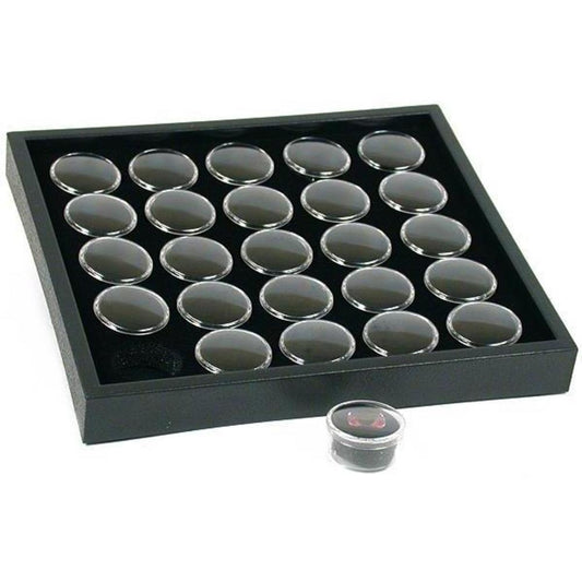 25 Gem Jars Black Foam Display Showcase Stackable Tray