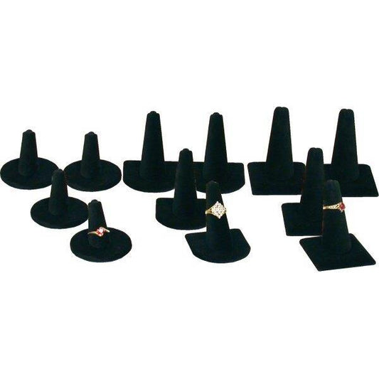 12 Black Velvet Ring Finger Jewelry Displays 3 Sizes