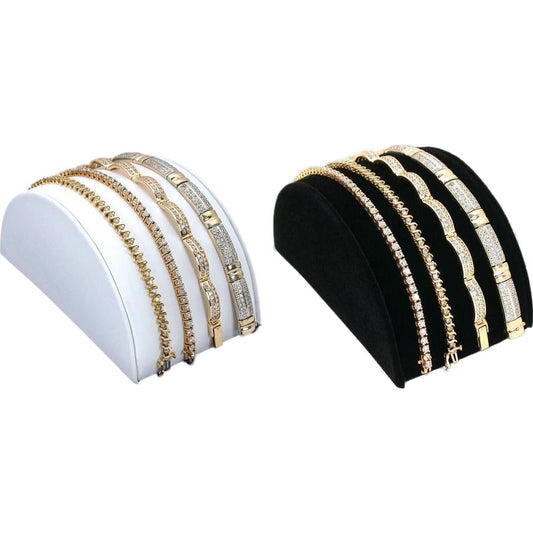 Black Velvet & White Leather Half Moon Bracelet Showcase Display Kit 2 Pcs