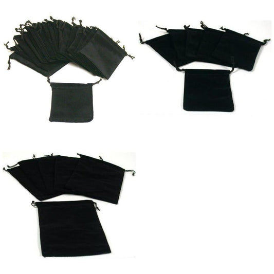 Black Drawstring Jewelry Travel Gift Pouches 2 3/4" x 3" & 4 1/4" x 5" 48 Pcs