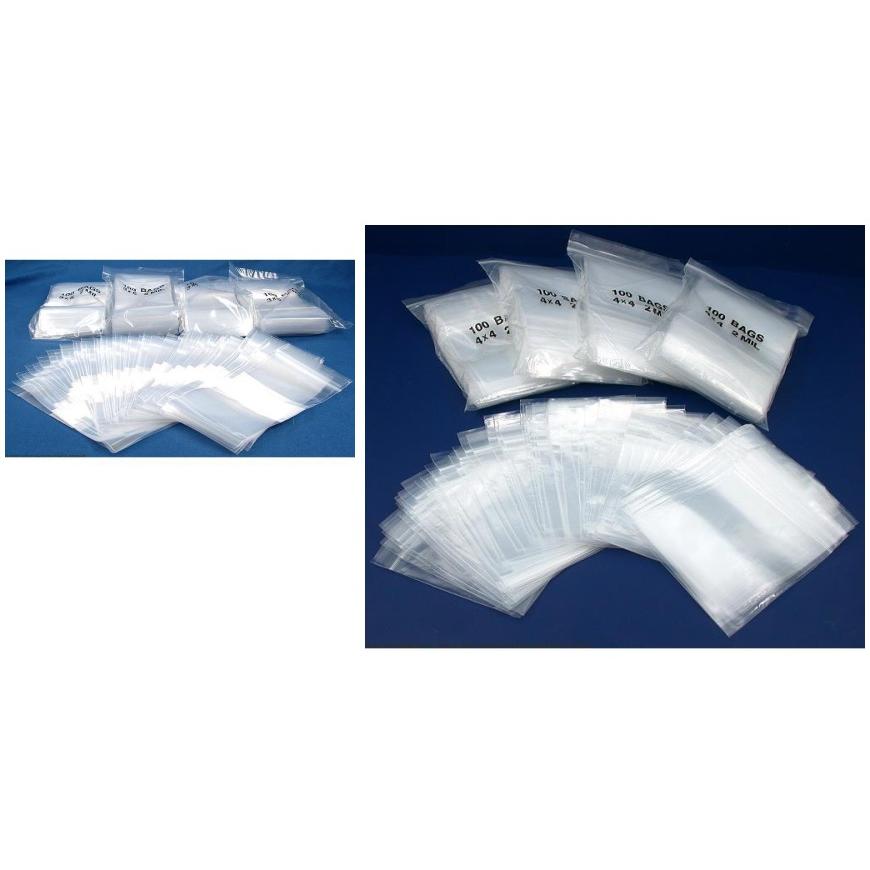 Resealable Reclosable Clear 2 Mil Plastic Bags 3" x 5" & 4" x 4" Kit 1000 Pcs