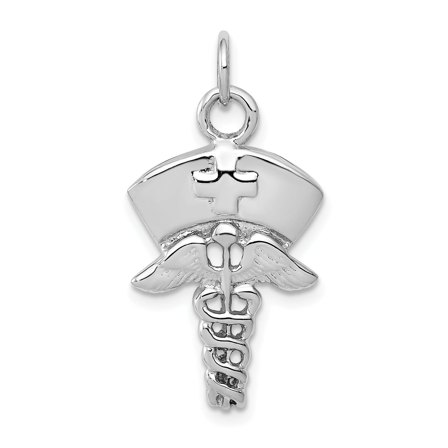 14K White Gold Caduceus with Nurse Cap Charm