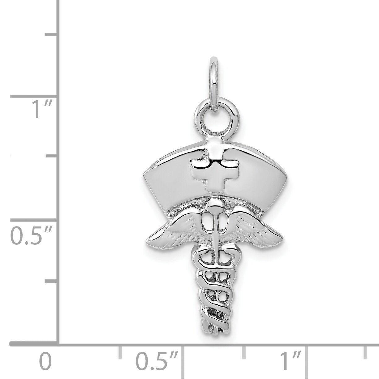 14K White Gold Caduceus with Nurse Cap Charm