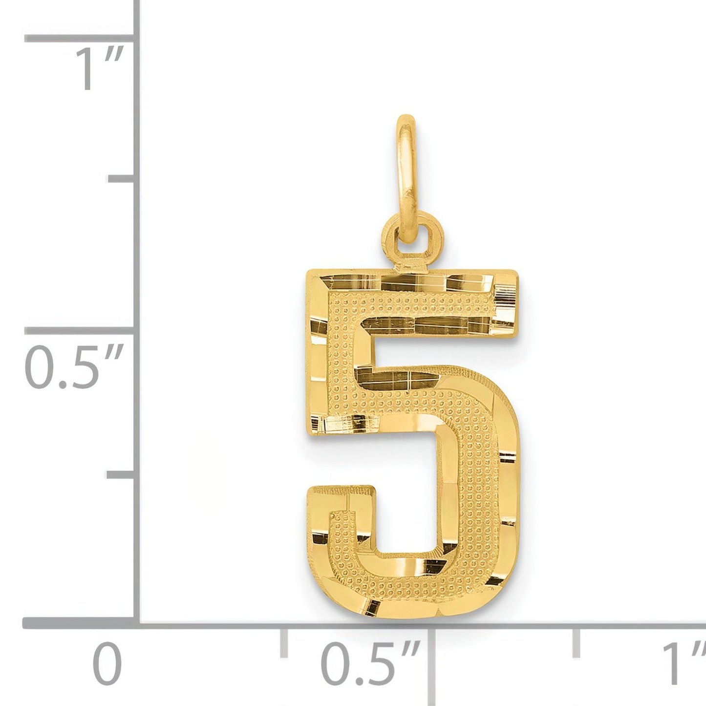 14K Gold Medium Diamond Cut Number 5 Charm