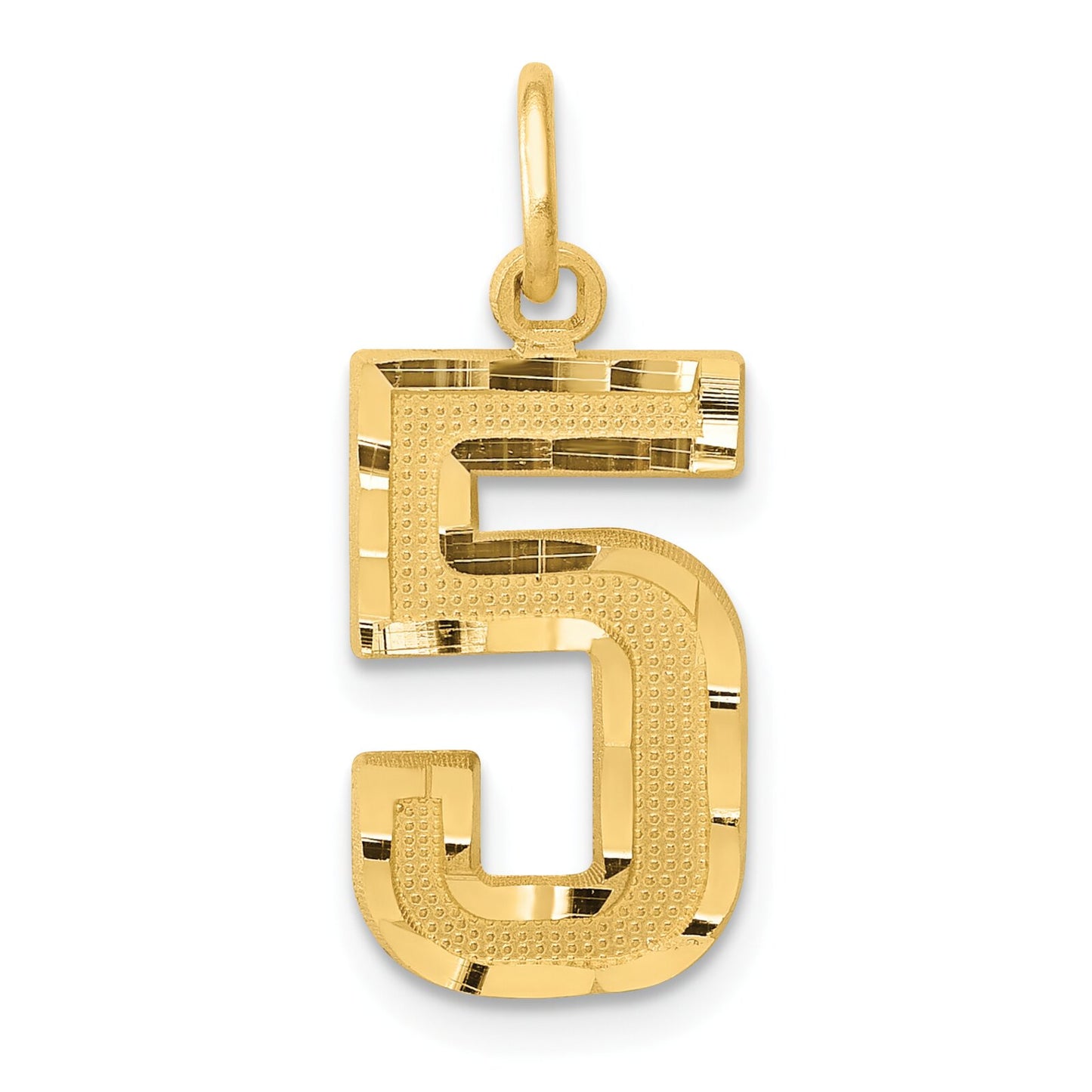 14K Gold Medium Diamond Cut Number 5 Charm