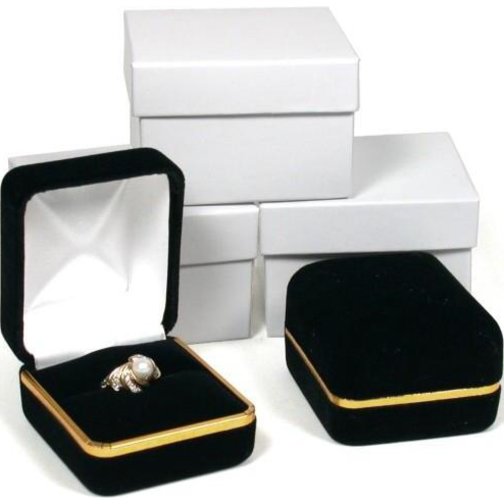 Black Velvet Ring Jewelry Gift Boxes with Brass Rim Showcase Display Kit