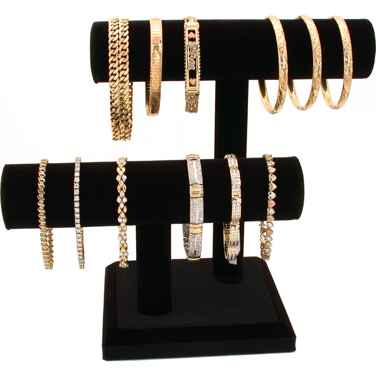 Black Velvet T-Bar & 2 Tier T-Bar Bracelet Necklace Jewelry Display Kit 2 Pcs