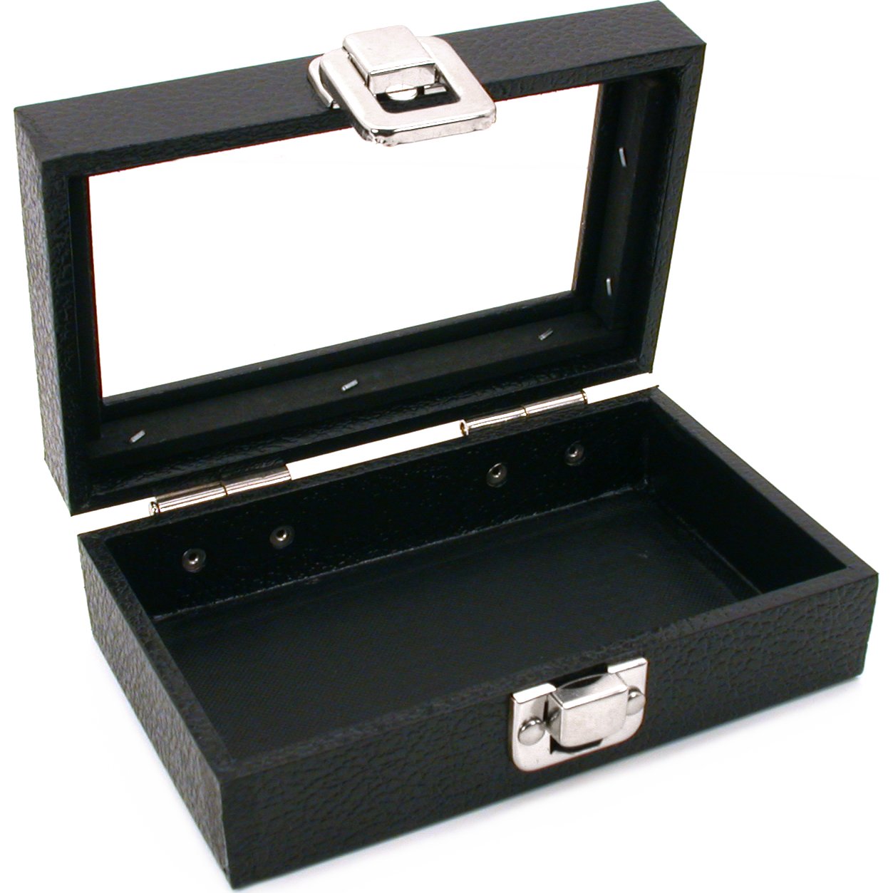 Glass Lid Case & 3 Row Ring Display Insert Black 2Pcs