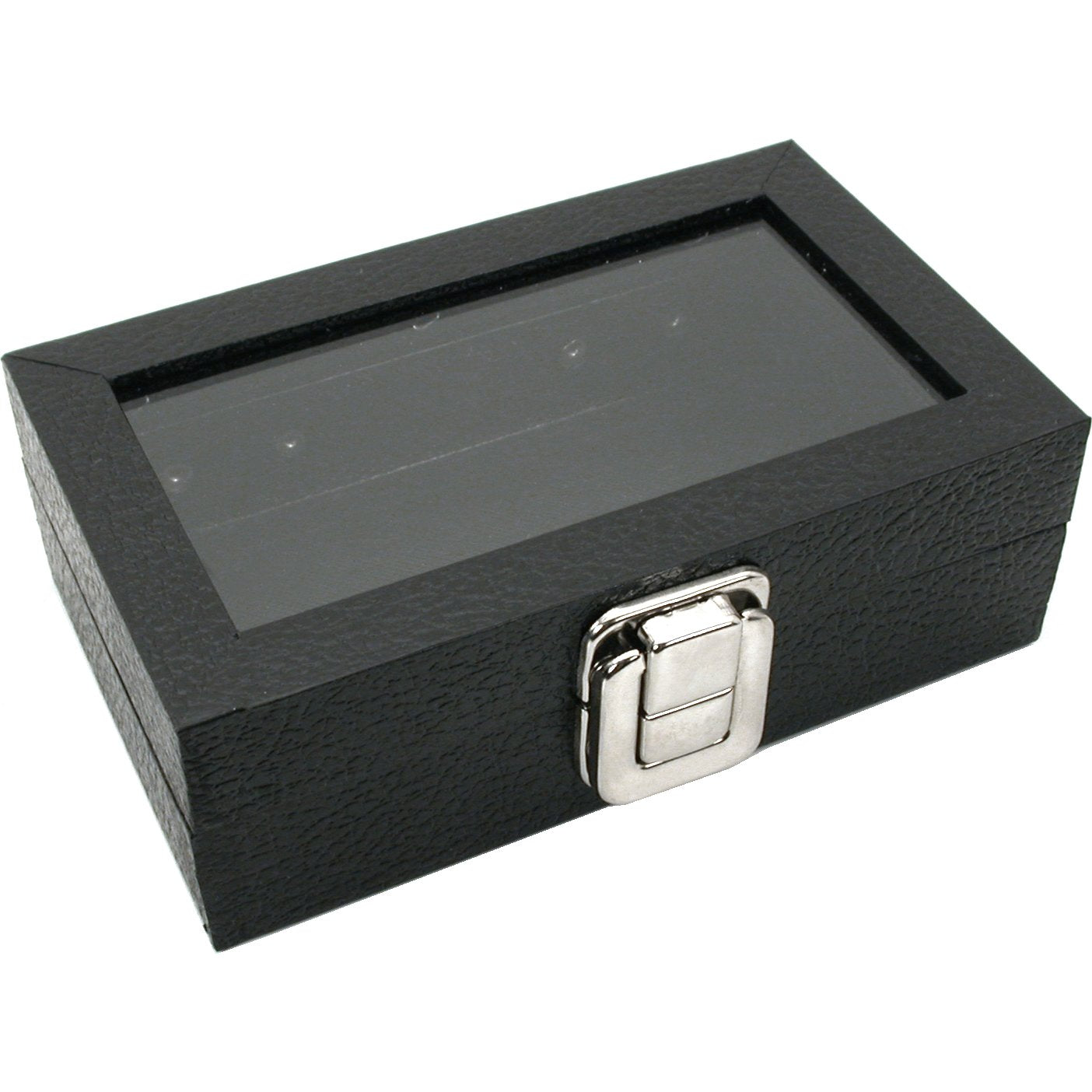 Glass Lid Case & 3 Row Ring Display Insert Black 2Pcs